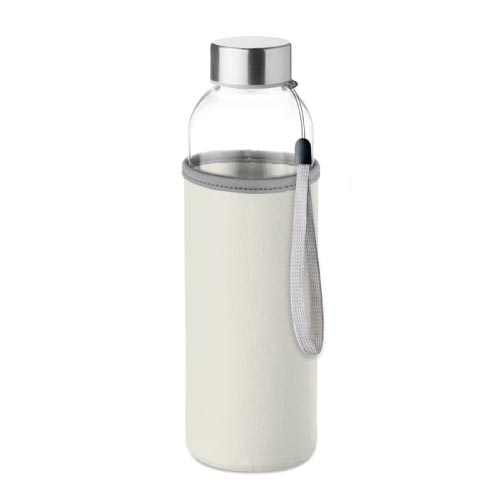 bouteille d'eau personnalisée en verre 500ml avec pochette blanche