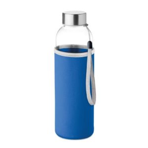bouteille d'eau personnalisée en verre 500ml avec pochette bleue foncé