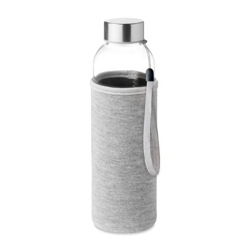 bouteille d'eau personnalisée en verre 500ml avec pochette grise