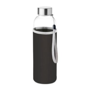 bouteille d'eau personnalisée en verre 500ml avec pochette noire