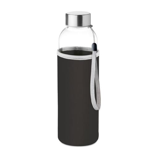 bouteille d'eau personnalisée en verre 500ml avec pochette noire