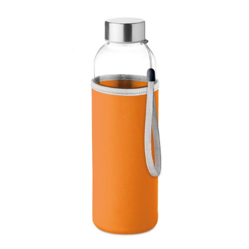 bouteille d'eau personnalisée en verre 500ml avec pochette orange