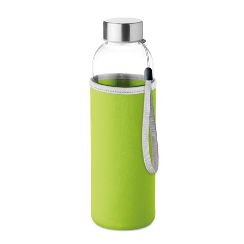 bouteille d'eau personnalisée en verre 500ml avec pochette verte