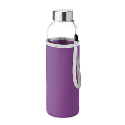 bouteille d'eau personnalisée en verre 500ml avec pochette violette