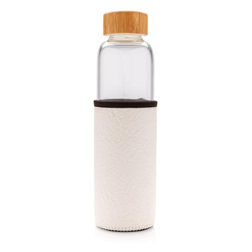 bouteille d'eau personnalisée en verre 550ml avec housse blanche