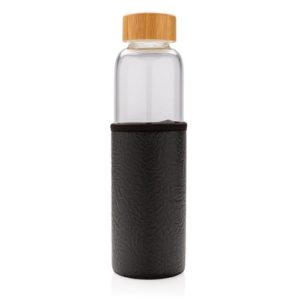 bouteille d'eau personnalisée en verre 550ml avec housse noire