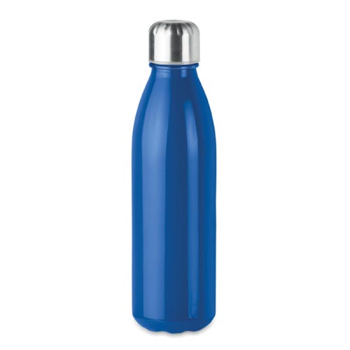 bouteille d'eau personnalisée en verre 650ml bleue avec bouchon inox