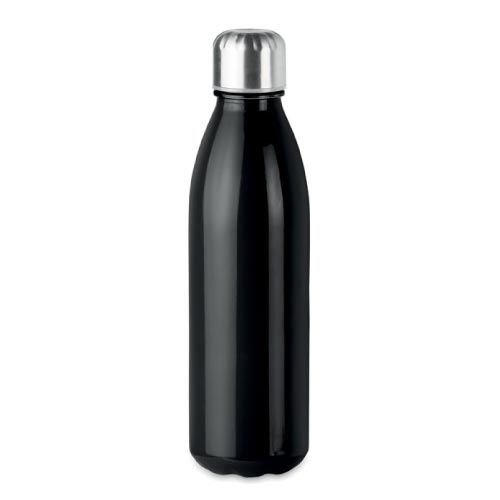 bouteille d'eau personnalisée en verre 650ml noire avec bouchon inox