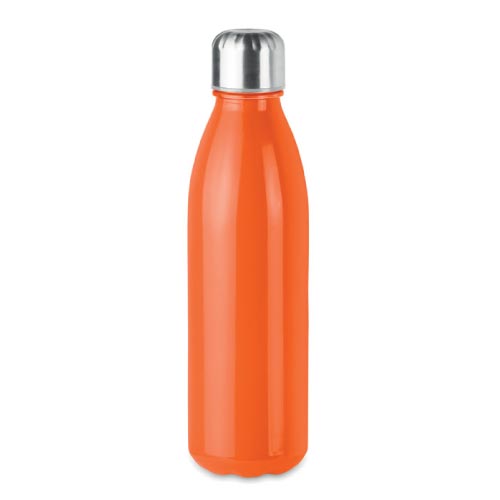 bouteille d'eau personnalisée en verre 650ml orange avec bouchon inox