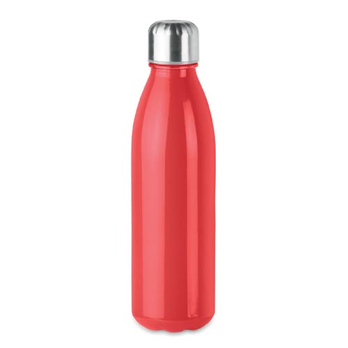 bouteille d'eau personnalisée en verre 650ml rouge avec bouchon inox