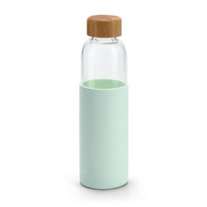 bouteille d'eau personnalisée en verre avec étui en silicone vert