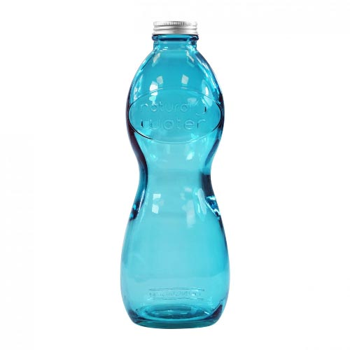 bouteille d'eau personnalisée en verre recyclé bleu