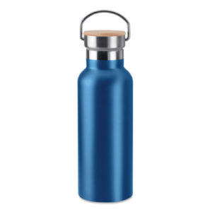 bouteille isotherme personnalisable bleue inox avec poignee