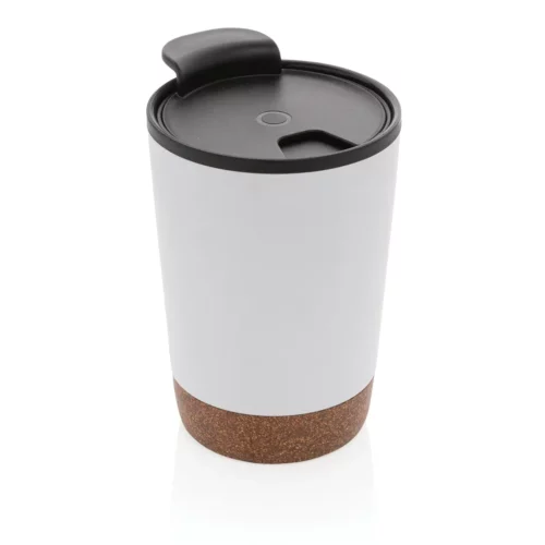 Mug en acier inoxydable et liège avec couvercle 300 - Blanc