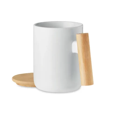 Mug céramique 380ml poignée en bambou