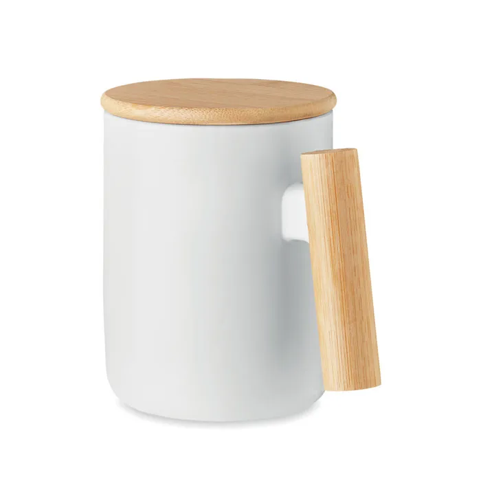 Mug céramique 380ml poignée en bambou